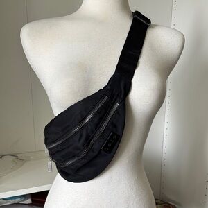 bebe Black Belt Bag with Silver Accents